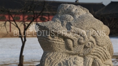 Lion Carving on Yeongjegyo Bridge at Gyeongbok Palace (Gyeongbokgung) in Seoul