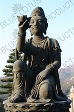 'Offering of the Six Devas' Statues in front of the Big Buddha (Tiantan Da Fo) Statue on Lantau in Hong Kong