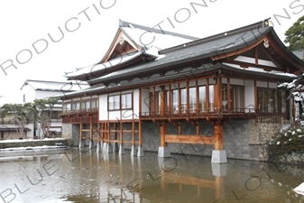 Temple Building and Pond in Zenko-ji in Nagano