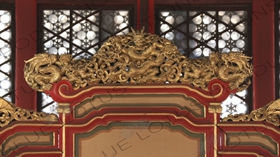 Dragon Carving on the Imperial Throne in the Hall of Middle Harmony (Zhonghe Dian) in the Forbidden City in Beijing