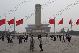 Monument to the People's Heroes and the Chairman Mao Memorial Hall/Mao's Mausoleum in Tiananmen Square in Beijing