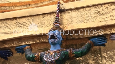 Yaksha Statue at the Base of the Golden Chedi at the Emerald Temple/Chapel (Wat Phra Kaew) at the Grand Palace (Phra Borom Maha Ratcha Wang) in Bangkok