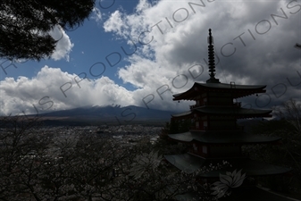 Chureito Pagoda with Fujiyoshida and Mount Fuji in the Background