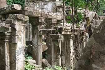 Ruined Columns at Beng Melea in Angkor