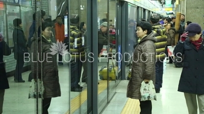 People Waiting for a Train in a Seoul Metro station