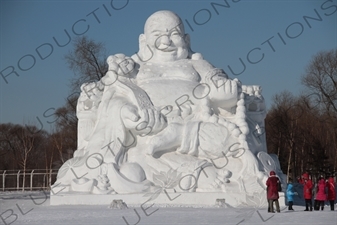 Snow Sculpture of Buddha in the Sun Island Scenic Area (Taiyang Dao) in Harbin
