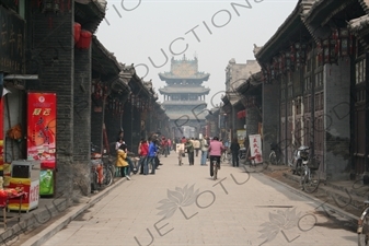 Pingyao Street with City Tower in the Background