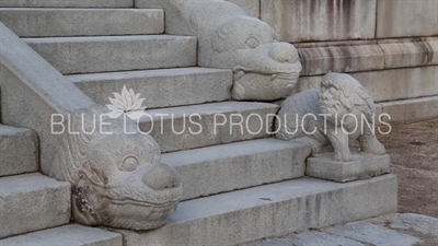 Dragon, Haetae and Lion Carvings on Base of Stairs Leading to Jibokjae at Gyeongbok Palace (Gyeongbokgung) in Seoul