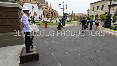 Royal Guard at the Entrance of Phra Thinang Chakri Maha Prasat at the Grand Palace (Phra Borom Maha Ratcha Wang) in Bangkok