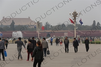 Chinese and Australian Flags in Tiananmen Square in Beijing