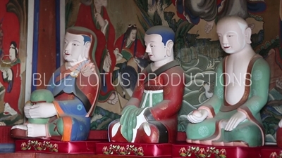 Statues in Nahan Hall (Nahanjeon) at Beomeosa Temple in Busan