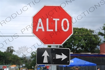 Red Stop or 'Alto' Sign in La Fortuna