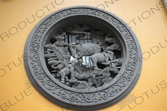 Elephant Sculpture in the Wall of a Temple Building in Lingyin Temple (Lingyin Si) beside West Lake (Xihu) in Hangzhou