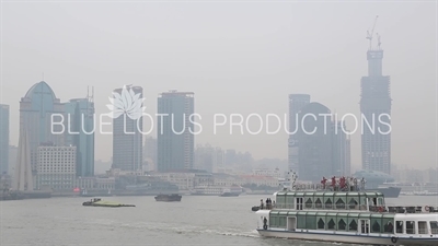 Boats on Huangpu River in Shanghai