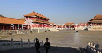 Pavilion of Glorifying Righteousness (Hongyi Ge), the Right Wing Gate (Youyi Men) and Middle Right Gate (Zhongyou Men) in the Forbidden City in Beijing
