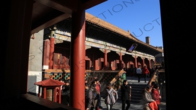 Hall of Peace and Harmony, also known as the Three Buddhas/Hall of the Past, Present and Future Buddhas in the Lama Temple in Beijing