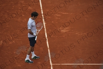 Roger Federer on Philippe Chatrier Court at the French Open/Roland Garros in Paris