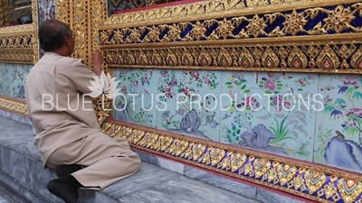 Restoration Work on the Outer Wall of Ubosot at the Emerald Temple/Chapel (Wat Phra Kaew) at the Grand Palace (Phra Borom Maha Ratcha Wang) in Bangkok