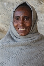 Woman with a Crucifix Tattoo on her Forehead near Debre Damo