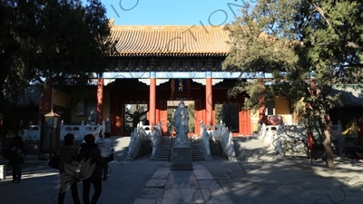 Statue of Confucius in front of the Gate of Great Success (Dacheng Men) in the Confucius Temple in Beijing