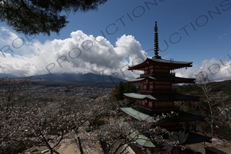 Chureito Pagoda with Fujiyoshida and Mount Fuji in the Background