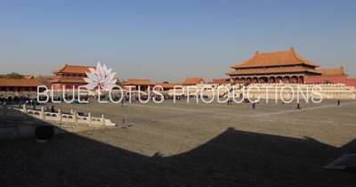 Square of Supreme Harmony with the Hall of Supreme Harmony, the Pavilion of Glorifying Righteousness and the Right Wing Gate in the Forbidden City in Beijing