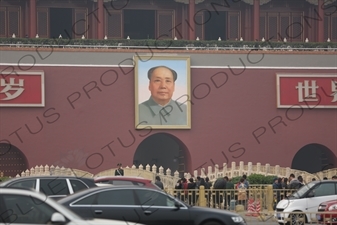 Portrait of Chairman Mao above the Gate of Heavenly Peace (Tiananmen) in Tiananmen Square in Beijing