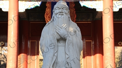 Statue of Confucius in front of the Gate of Great Success (Dacheng Men) in the Confucius Temple in Beijing