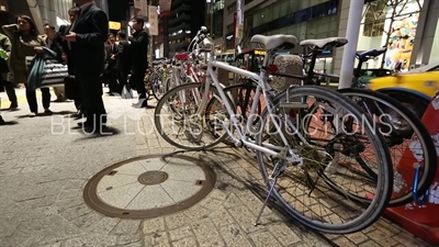 Bicycles Parked on a Street in Shibuya in Tokyo