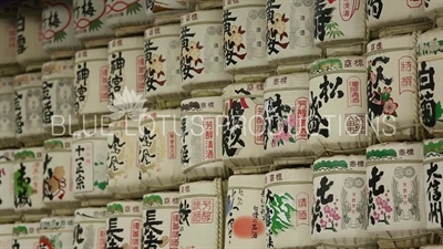 Meiji Shrine (Meiji Jinggu) Kazaridaru (Donated Sake Barrels) in Tokyo