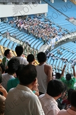 Beijing Guoan Fans Shouting Abuse at Dalian Shide Fans During a Chinese Super League Match at the Workers' Stadium (Gongren Tiyuchang) in Beijing