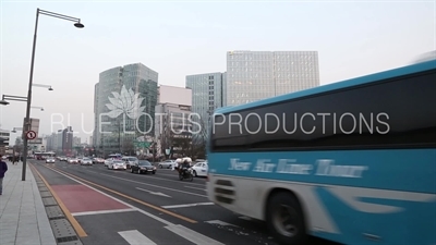 Traffic outside Gwanghwa Gate (Gwanghwamun) of Gyeongbok Palace (Gyeongbokgung) in Seoul