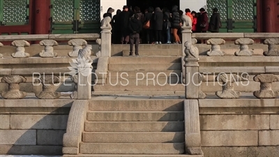 Stairs at the side of Geunjeong Hall (Geunjeongjeon) at Gyeongbok Palace (Gyeongbokgung) in Seoul