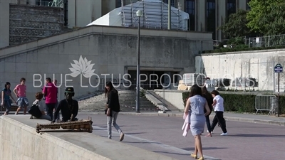 Street Performer Playing a Balafon at the Fountain of Warsaw (Fontaine de Varsovie) in the Gardens of the Trocadero (Jardins du Trocadero) in Paris