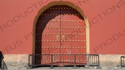 Red Door with Lion Door Knockers in the Temple of Heaven (Tiantan) in Beijing