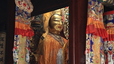 Tsongkhapa (Zongge Shanhuicheng) Statue in the Hall of the Wheel of the Law (Falun Dian) in the Lama Temple in Beijing