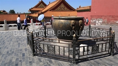Bronze Water Vessel in front of the Hall of Preserving Harmony (Baohe Dian) in the Forbidden City in Beijing