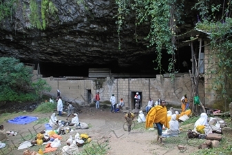 Pilgrims outside Yimrhane Kirstos Church