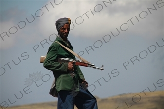 Man with AK-47 in Simien Mountains National Park