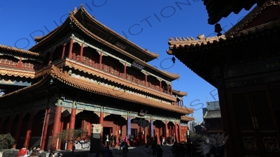 Pavilion of Ten Thousand Joys (Wanfu Ge) and Pavilion of Everlasting Health (Yongkang Ge) in the Lama Temple in Beijing