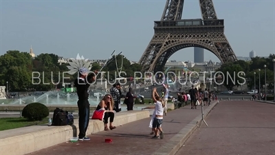 Bubble Street Performer at the Fountain of Warsaw (Fontaine de Varsovie) in the Gardens of the Trocadero (Jardins du Trocadero) in Paris