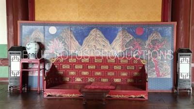 Throne in the Seonjeong Hall (Seonjeongjeon) at Changdeok Palace (Changdeokgung) in Seoul