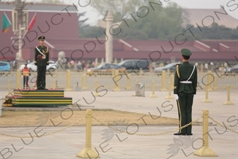 Soldier Standing Guard at the Base of the Flagpole in Tiananmen Square in Beijing