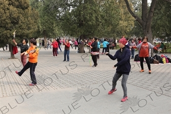 People Practising Taiji Bailong Ball/Taiji Rouli Qiu near the North Gate of the Temple of Heaven (Tiantan) in Beijing