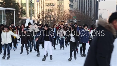 Ice Skaters Skating on Seoul Plaza Ice Rink