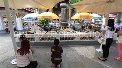 Guanyin (Chao Mae Kuan-im) Shrine in front of Ubosot at the Emerald Temple/Chapel (Wat Phra Kaew) at the Grand Palace (Phra Borom Maha Ratcha Wang) in Bangkok