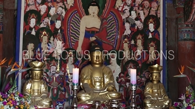 Altar in Palsang Hall (Palsangjeon) at Beomeosa Temple in Busan