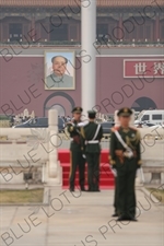 Soldiers Changing the Guard at the Base of the Flagpole in Tiananmen Square in Beijing