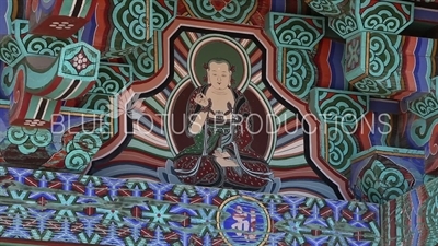 Painting of Buddha above Entrance to Jijang Hall (Jijangjeon) at Beomeosa Temple in Busan