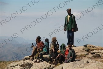 Children and a Man with an AK-47 in Simien Mountains National Park